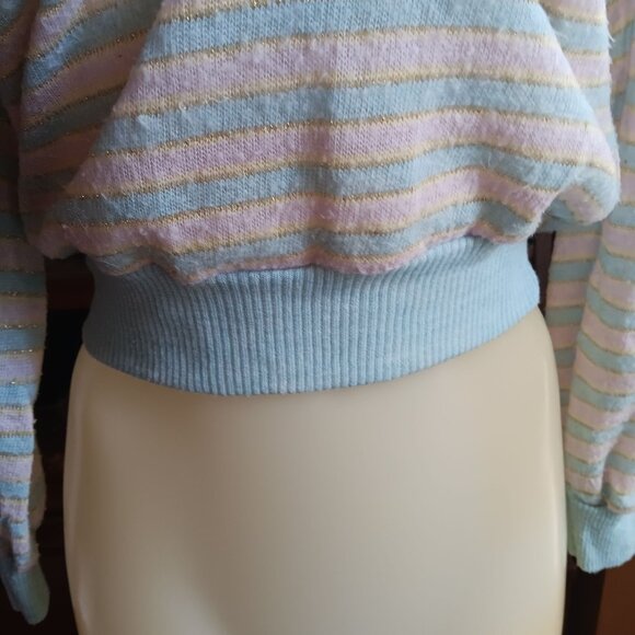 Vintage 1970s Dig It Striped Gold Thread Turtleneck Sweater M Pastel Pink - Picture 6 of 8